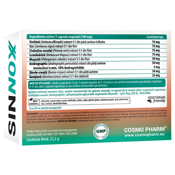 SINNOX® – suport natural pentru confort respirator și inflamația sinusurilor 4 SINNOX Cosmopharm – supliment natural pentru sustinerea sanatatii sinusurilor, confort respirator si reducerea inflamatiei cailor respiratorii