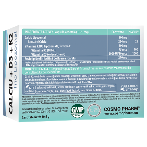 Calciu + D3 + K2 Trio Lipozomal 3 Calciu + D3 + K2 Trio Lipozomal - imagine 2