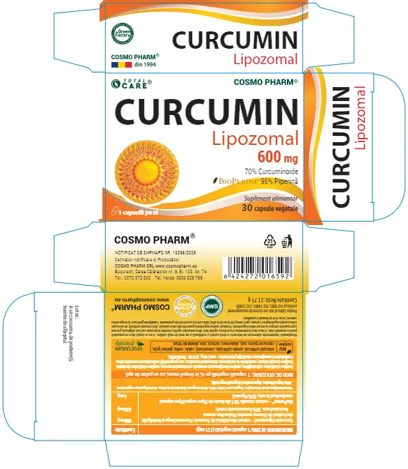 CURCUMIN LIPOZOMAL 600 mg cu piperina BioPerine® 4 Supliment alimentar cu curcumin liposomal