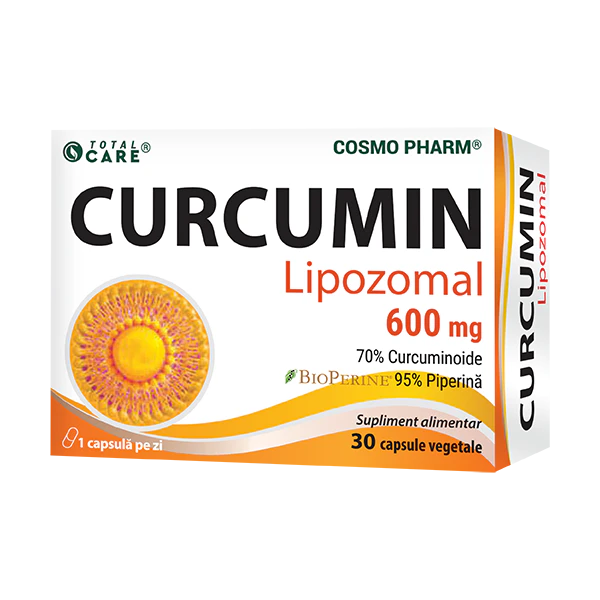 CURCUMIN LIPOZOMAL 600 mg cu piperina BioPerine® 1 Curcumin Lipozomal cutie fata cosmopharm