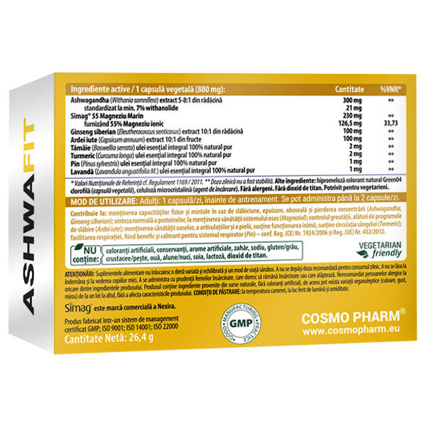 ASHWAFIT 3 Supliment alimentar ashwafit cu ashwagandha cosmopharm