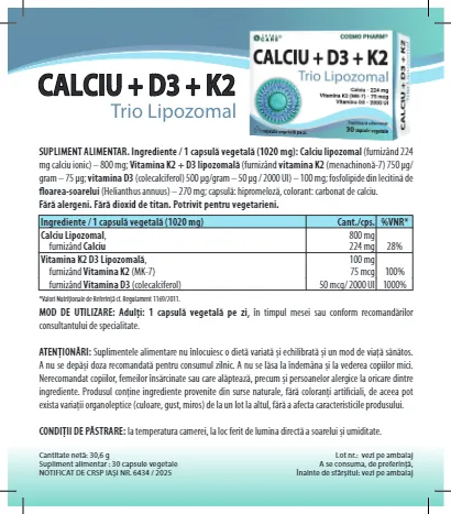 Calciu + D3 + K2 Trio Lipozomal 5 prospect calciu d3 k2 trio lipozomal