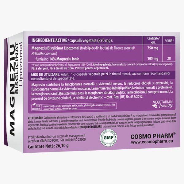 Magneziu Bisglicinat Lipozomal 3 magneziu bisglicinat lipozomal cosmopharm