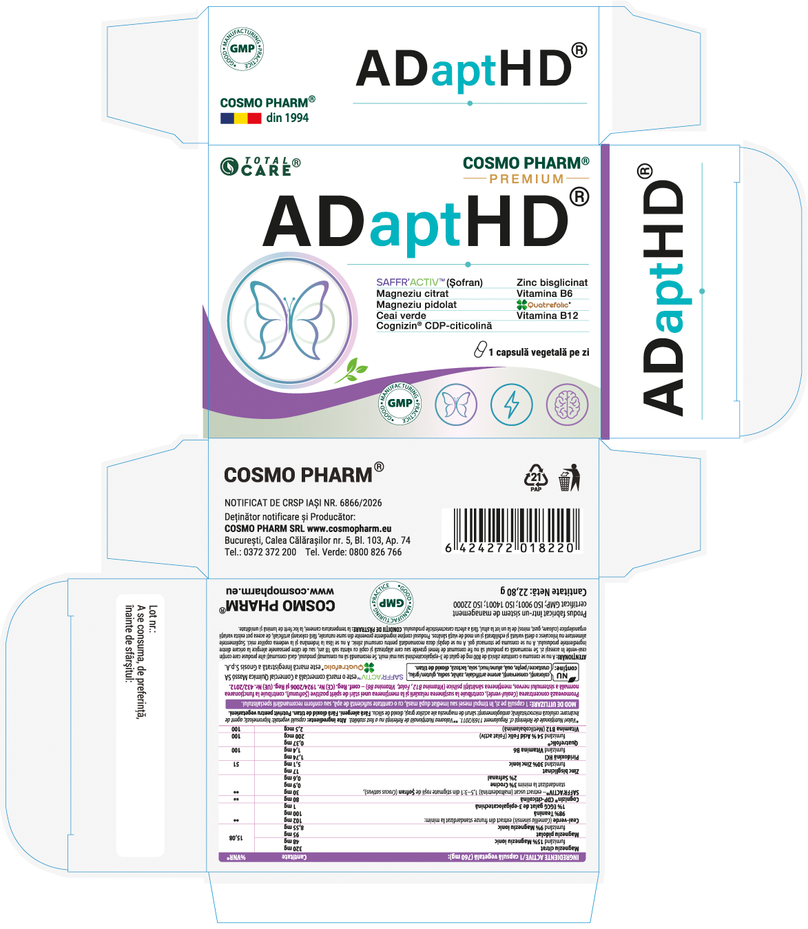 ADaptHD®, Funcție cognitivă și sănătate psihică, 30 capsule vegetale 4 ADaptHD supliement naturist pentru funcție cognitivă și sănătate psihică