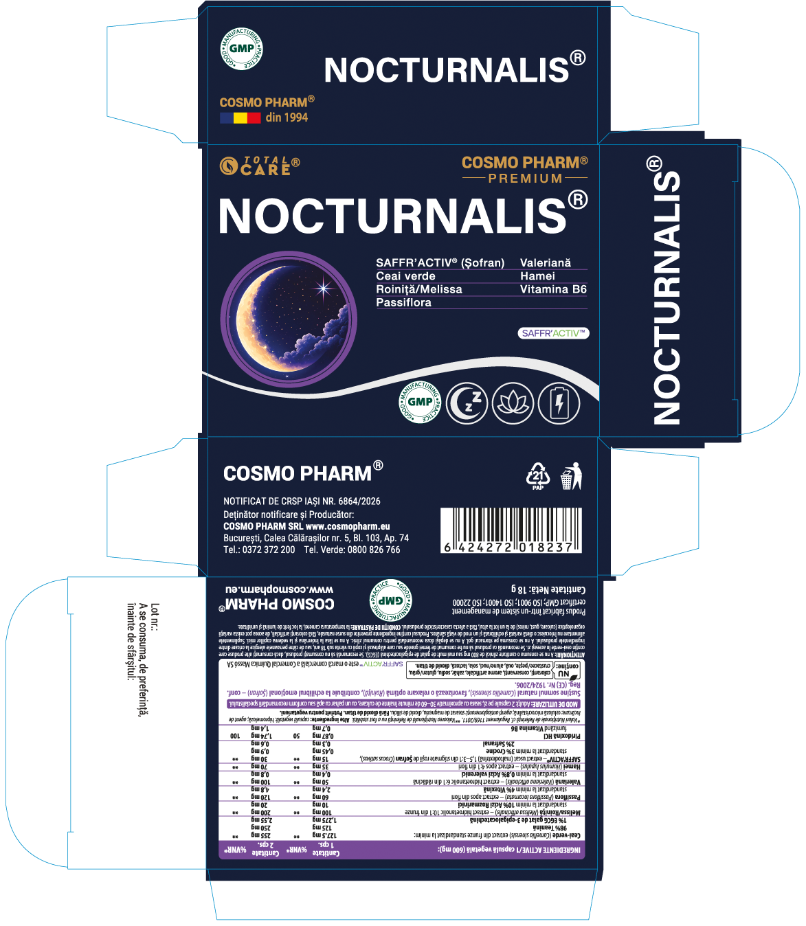 NOCTURNALIS®, 30 capsule vegetale 4 nocturnalis cosmo pharm supliment pentru somn fara melatonina