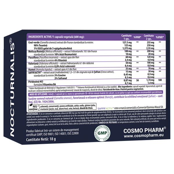 NOCTURNALIS®, 30 capsule vegetale 3 nocturnalis cosmo pharm supliment pentru somn fara melatonina